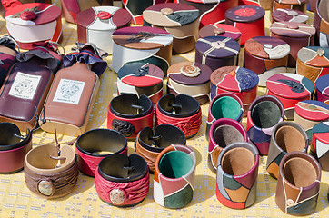 Image showing natural leather color pencil and boxes fair stall 