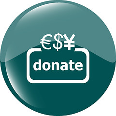 Image showing Donate sign icon. Dollar usd, yen and euro symbol
