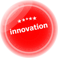 Image showing innovation word on red stickers button, label