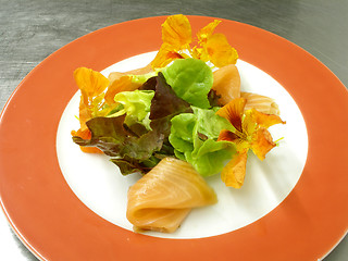 Image showing Salad of smoked salmon with nasturtiums 2