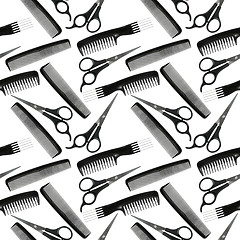 Image showing Seamless pattern of black-and-white hair-dressing tools