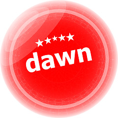 Image showing dawn word red web button, label, icon