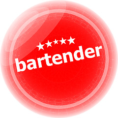 Image showing bartender word on stickers red button, business label