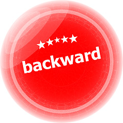 Image showing backward word on red stickers button, label