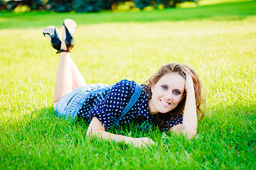 Image showing Beautiful young woman on the meadow