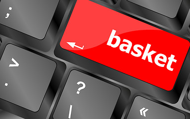 Image showing basket word on keyboard key, notebook computer