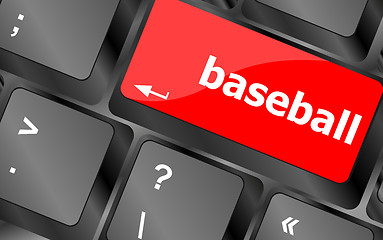 Image showing baseball word on keyboard key, notebook computer