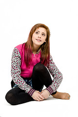 Image showing sitting fashion portrait of young beautiful girl