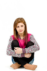 Image showing sitting fashion portrait of young beautiful girl