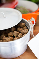 Image showing Meatballs in pot