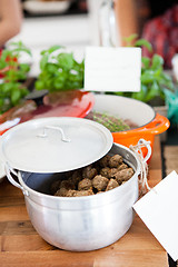 Image showing Meatballs in pot