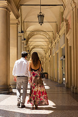 Image showing Couple walking streets of Bologna, Italy