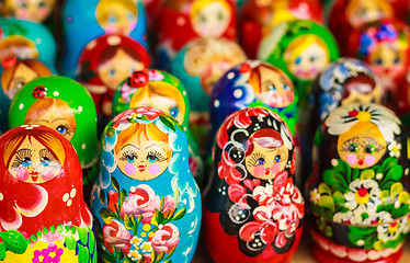 Image showing Colorful Russian Nesting Dolls At The Market
