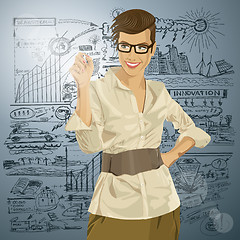 Image showing Vector Hipster Business Woman Writing Something