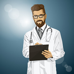 Image showing Vector Hipster Doctor Man With Clipboard