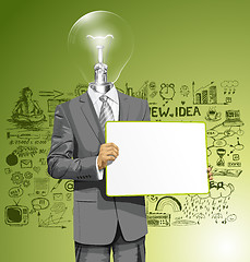 Image showing Vector Lamp Head Business Man with Empty Write Board