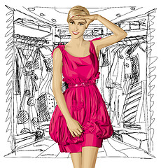 Image showing Vector Surprised Blonde in Pink Dress