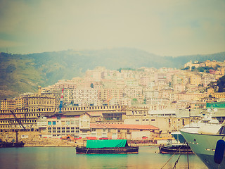 Image showing Retro look View of Genoa Italy from the sea