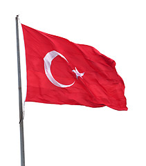 Image showing Turkish flag on flagpole waving in wind
