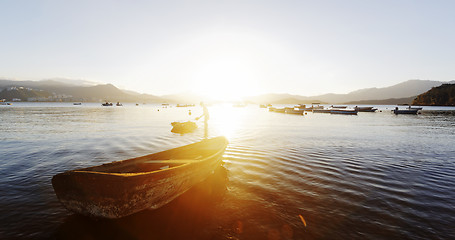 Image showing sunset on the lake