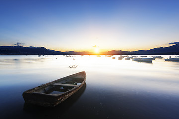 Image showing sunset on the lake