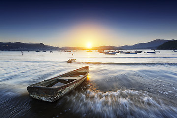 Image showing sunset on the lake