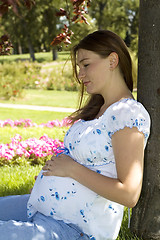 Image showing Pensive mother