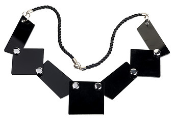 Image showing Necklace of black flat plates, isolated 
