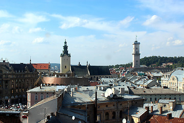 Image showing tower of city hall in the center of Lvov