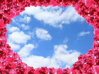 Image showing frame from red roses and cloudy sky