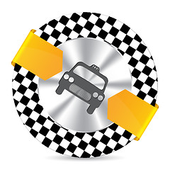Image showing Metallic taxi badge with checkered background