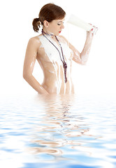 Image showing topless girl with glass of yogurt in water