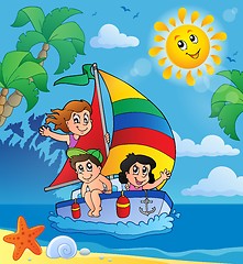 Image showing Summer theme with children on ship