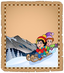 Image showing Parchment with children on sledge