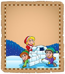 Image showing Parchment with children and igloo