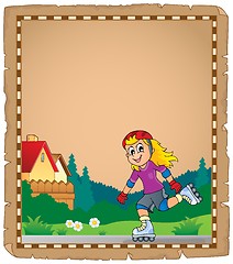 Image showing Parchment with roller skating girl