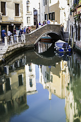 Image showing Ancient buildings in the channel in Venice.