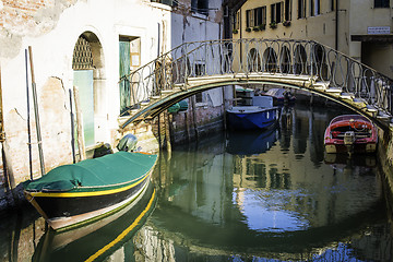 Image showing Ancient buildings in the channel in Venice.