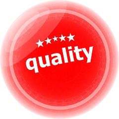 Image showing quality word on red stickers button, label