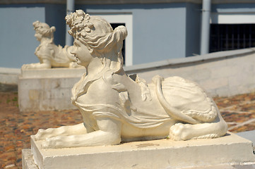Image showing White marble sphinxes