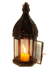 Image showing Lamp with lighted candle