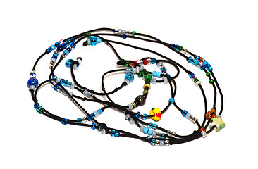 Image showing Blue beads on black cord