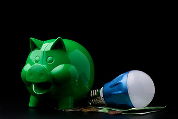 Image showing Piggy Bank with LED bulb