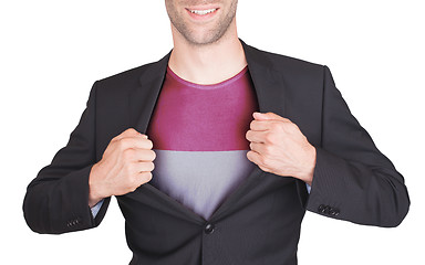 Image showing Businessman opening suit to reveal shirt with flag