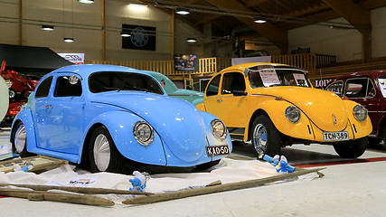 Image showing Two Volkswagen Beetle Retro Cars