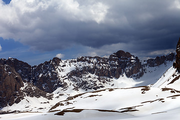 Image showing Snow mountains and sky with clouds