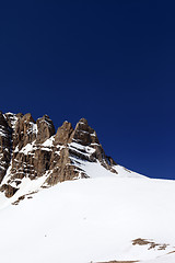 Image showing Snowy mountains in nice spring day