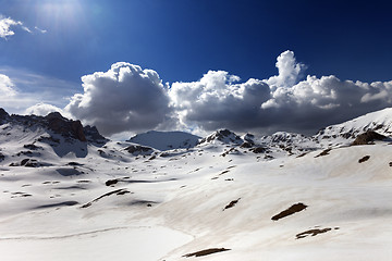 Image showing Plateau and lake covered snow at spring day