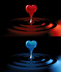 Image showing falling heart shaped water drop into the water