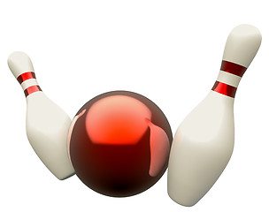 Image showing Bowling ball crashing into the skittles